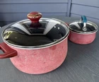 Paula Deen Signature Cookware Large Pot Lid And Small Faded Red Speckled Used. Price: $14.99.