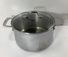 Emeril Stainless Pro-clad Tri-ply 6 Qt Stock Dutch Oven Double Handle Glass Lid Used. Price: $89.00.