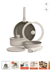Bella 8-PIECE Ceramic Nonstick Cookware Set With Removable Handles, Oatmea New. Price: $144.00.