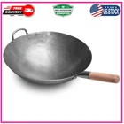 Big 16 Inch Heavy Hand Hammered Carbon Steel Pow Wok With Wooden Round New. Price: $93.59.