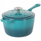 Crock-pot Artisan 3 Quart Enameled Cast Iron Saucepan With Lid In Teal And Silv New. Price: $58.09.