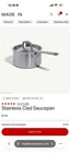 Made Cookware 4 Quart Stainless Steel Saucepan With Lid 5 Ply New. Price: $80.00.