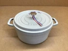 Staub Cast Iron 4-QT Round Cocotte White Truffle New. Price: $124.46.