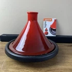 Le Creuset Tagine Red Cast Iron Stoneware Cooking Pot Ceramic Top Used. Price: $101.96.