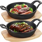 2 Set Small Cast Iron With Wooden Base Mini Round Skillets... New. Price: $37.18.