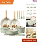 Versatile Sage Green Induction Cookware Set - 19 Pieces With Removable Handles New. Price: $161.49.