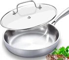 Delarlo Tri-ply 12" Stainless Steel Frying Pan With Glass Lid 18/8 Nib New. Price: $45.99.
