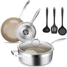 7PC Stainless Steel Ceramic Coated Nonstick Set, Induction Frying Pans, ... New. Price: $117.32.