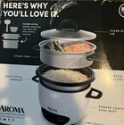 Aroma ARC-747-1NG Rice Cooker Food Steamer * 14 Cup White Open. Price: $39.00.