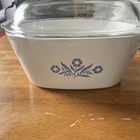 Corningware Cornflower Square Dutch Oven W/ Glass Lid White Blue Floral Used. Price: $24.50.