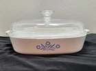 Corningware Pyrex 10" Blue Cornflower Pattern Casserole Dish Unmarked Feature Used. Price: $34.85.