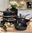 Kitchen Academy Induction Cookware Sets - 12 Piece Cooking Pan Set, Granite Blac New. Price: $141.30.
