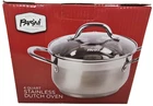 Parini 4 Qt Stainless Steel Dutch Oven W/ Glass Lid New Unopened Box. Price: $29.99.