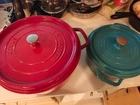 Staub Enameled Cast Iron Dutch Oven Set 9QT Red + 4QT Blue Bundle Excellent Used. Price: $240.00.