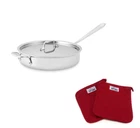 All-clad 4403 Stainless Steel Tri-ply Bonded Qt Saute Pan W/lid & Pot Holders New. Price: $146.99.
