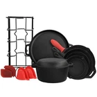 Megachef 12 Piece Round Pre-seasoned Cast Iron Cookware Set Silicone Grips New. Price: $166.56.