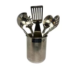 Calphalon 6 Pc Stainless Steel Cooking Utensils Crock Set Slotted Spoon Spatula Used. Price: $80.00.