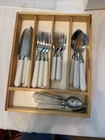 Gibson Stainless Steel Plastic Handle Flatware 4PC Set Of 20 White Fruit Used. Price: $35.00.