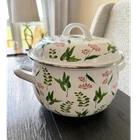 Crofton Enamel Floral Stockpot White Green Pink Steel With Lid Double Handle Used. Price: $33.90.