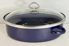 Chantal Enamel On Steel Blue Roaster Pan Dutch Oven Oval Dome W/ Glass Lid OV30 Used. Price: $41.54.