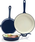 Hisencn Enameled Cast Iron Skillet Set - 3 Ceramic Pieces, Navy Blue New. Price: $95.99.