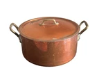 Vintage French Copper And Brass Saucepan Cookware With Lid - Made France Used. Price: $125.00.