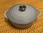 Le Creuset Sea Salt Cast Iron Shallow Round Dutch Oven 22CM 2.75 Quart Used. Price: $249.00.