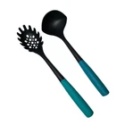 Cuisinart Utensil Set Ladle Pasta Server Spoon Teal Handle Nonstick Safe Used. Price: $12.43.
