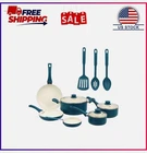 Mainstays 12 Piece Ceramic Nonstick Aluminum Pots And Pans Cookware Set, Blue New. Price: $43.99.