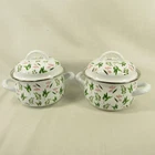 Pair Crofton Mini Enameled Steel Pot Floral With Lid Double Handles Pink Used. Price: $26.99.