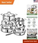 3 Ply Stainless Steel 11-PIECE Cookware Set With Lids, Pots And Pans Kitchen ... New. Price: $205.26.