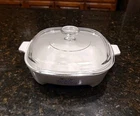 Corning Sears MW-9 Blue Daisy Microwave Browning Dish 8" X 2" W/glass Lid Used. Price: $21.95.