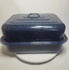 Rare Used Large Vtg Blue Rectangular Granite Ware 18"X13"X 9" Oven Roaster W/lid. Price: $64.00.