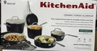 Kitchenaid 9 Piece Set Ceramic Forged Aluminum Nonstick Cookware Onyx Black New. Price: $142.99.