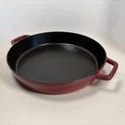 Staub Cast Iron 13-INCH, Double Handle Fry Pan Cherry Red Euc Used. Price: $250.00.