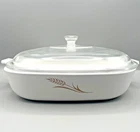 Corning Ware Wheat Casserole Dish 10" With Prex Glass Lid W-10-B Square Baking Used. Price: $39.99.