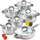 Home Kitchen Cookware Set, 12-PIECE Basics Stainless Steel Pots And Pans New. Price: $139.99.