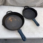 Piece Tramontina Pre-seasoned Cast Iron Skillets 12&10 Inch Grill Barely Used. Price: $29.97.