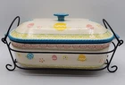 Temptations Egg Hunt Lasagna Casserole Lid Stand 14" X 9" Handles Read Blue New. Price: $73.50.