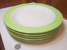 Set Of 5 Gibson Hand Painted Ceramic 10 3/4" Dinner Plates Green Contoured Band New. Price: $44.99.
