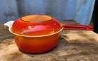 Vtg Descoware 89-B 22 Saucepan Pot Fe Belgium Orange Flame Cast Iron Enamel Used. Price: $45.00.