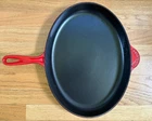 Creuset Oval Skillet 40 Red Enamel Cast Iron Pan Large 15.75" France Used. Price: $85.00.