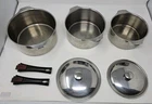 Triplinox Cookware 3 Pots 2 Lids Removable Handles 18/10 Stainless Steel France Used. Price: $99.98.
