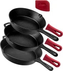 Cast Iron Skillet Set 8" + 10" 12"-INCH Pre-seasoned Frying Pans Silicone New. Price: $78.56.