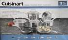 Cuisinart 11PC Classic Stainless Steel Pots And Pans Cookware Set With Glass Lid New. Price: $165.00.
