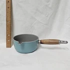 Vtg Creuset Blue Enameled Cast Iron Saucepan Pot Wood Handle #14 No Lid. T173 Used. Price: $35.00.