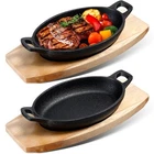 Mifoci 2-PACK Mini Cast Iron Skillets W/ Wooden Base Fajita Sizzle Platters New. Price: $74.01.