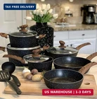 Kitchen Academy Induction Cookware Sets - 12 Piece Cooking Pan Set, Granite Blac New. Price: $148.73.