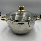 Cuisine Cookware Premium Gold 4QT Pot Glass Lid 18/10 Stainless Soup Stew Pan Z6 Used. Price: $49.99.