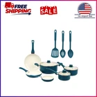 Mainstays 12 Piece Ceramic Nonstick Aluminum Pots And Pans Cookware Set, Blue New. Price: $46.50.